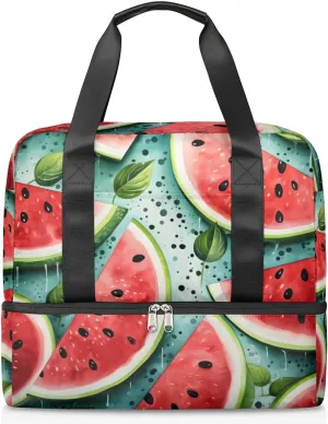 Travel Duffel Bags Watermelon Leaf Sports Gym Bag with Wet Pocket & Shoes Compartment Large Duffel Bags Waterproof Overnight Bag Weekender Bags for Women Men