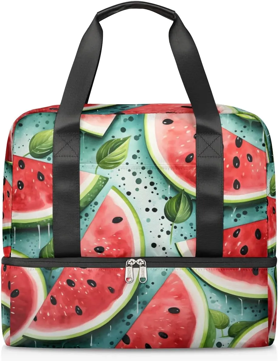 Travel Duffel Bags Watermelon Leaf Sports Gym Bag with Wet Pocket & Shoes Compartment Large Duffel Bags Waterproof Overnight Bag Weekender Bags for Women Men