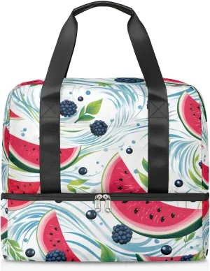 Travel Duffel Bags Watermelon Leaves Sports Gym Bag with Wet Pocket & Shoes Compartment Large Duffel Bags Waterproof Overnight Bag Weekender Bags for Women Men
