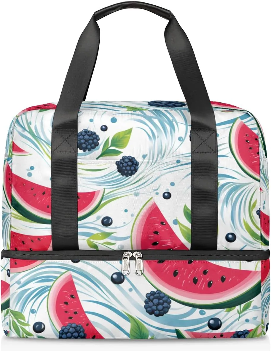 Travel Duffel Bags Watermelon Leaves Sports Gym Bag with Wet Pocket & Shoes Compartment Large Duffel Bags Waterproof Overnight Bag Weekender Bags for Women Men