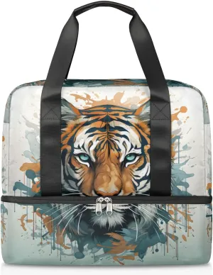 Travel Duffel Bags Wild Tiger Sports Gym Bag with Wet Pocket & Shoes Compartment Large Duffel Bags Waterproof Overnight Bag Weekender Bags for Women Men