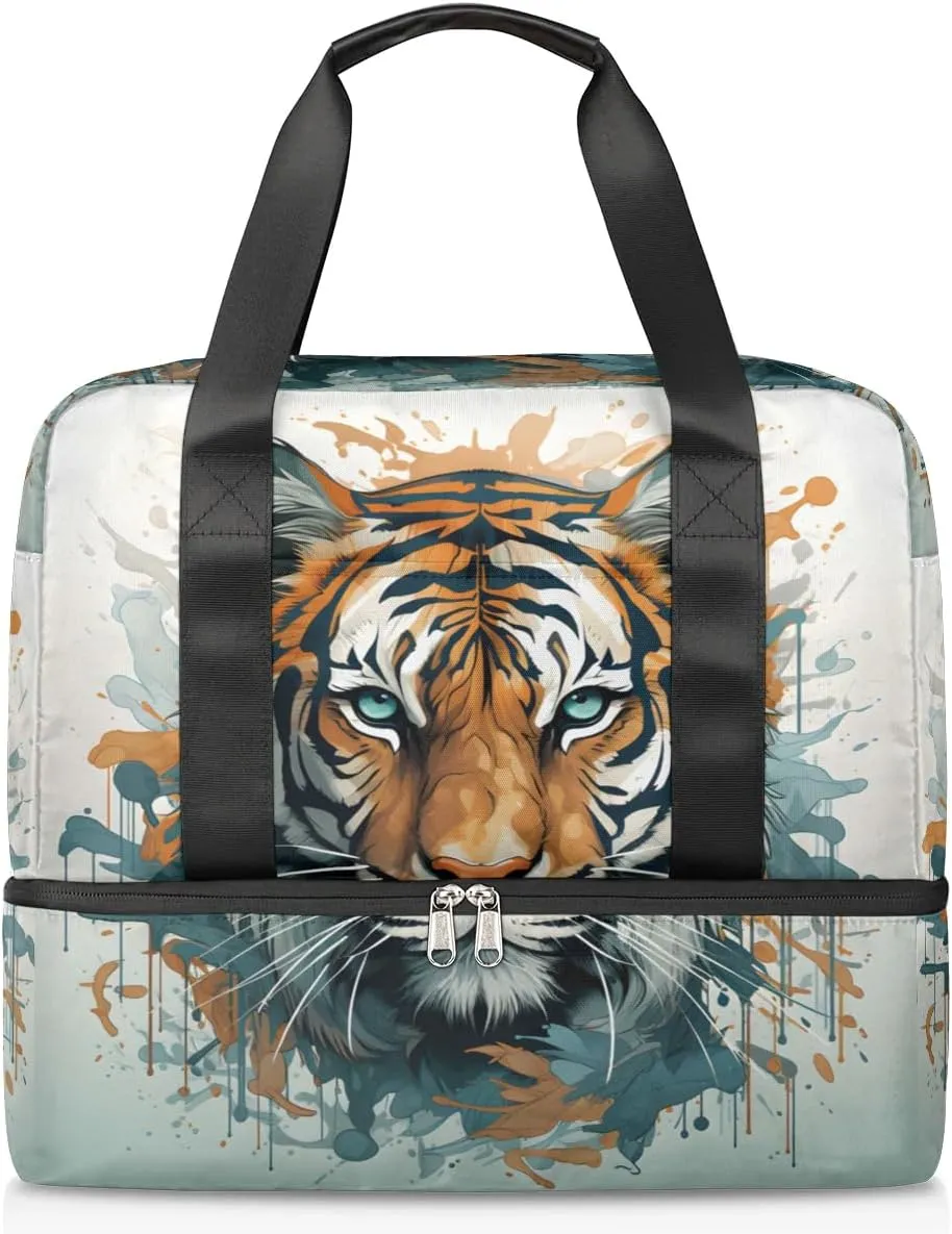 Travel Duffel Bags Wild Tiger Sports Gym Bag with Wet Pocket & Shoes Compartment Large Duffel Bags Waterproof Overnight Bag Weekender Bags for Women Men