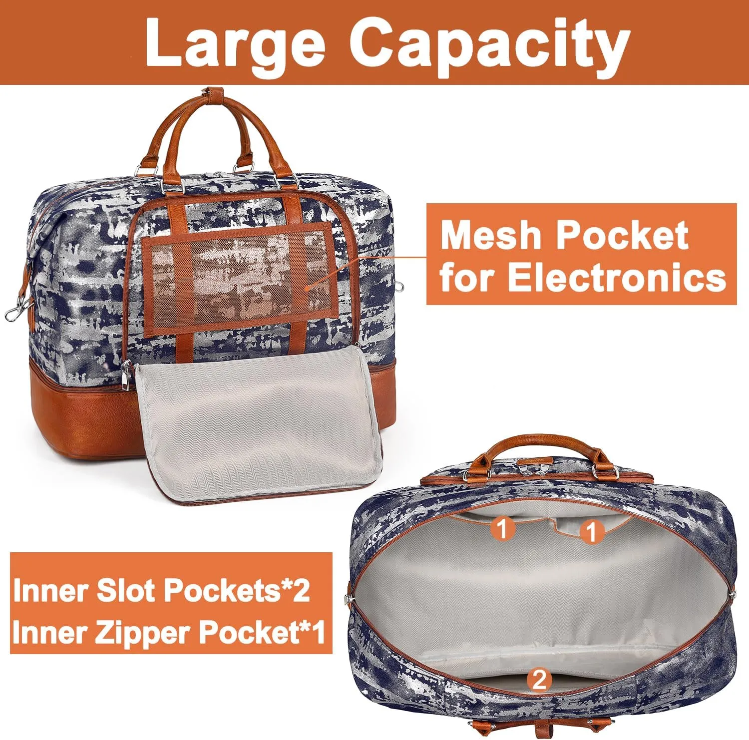 Travel Weekender Bag for Women, Overnight Bag with Shoe Compartment, Oversized Travel Duffel Bag Carry On Tote with Trolley Sleeve 21" for Weekend Travel Business Trip