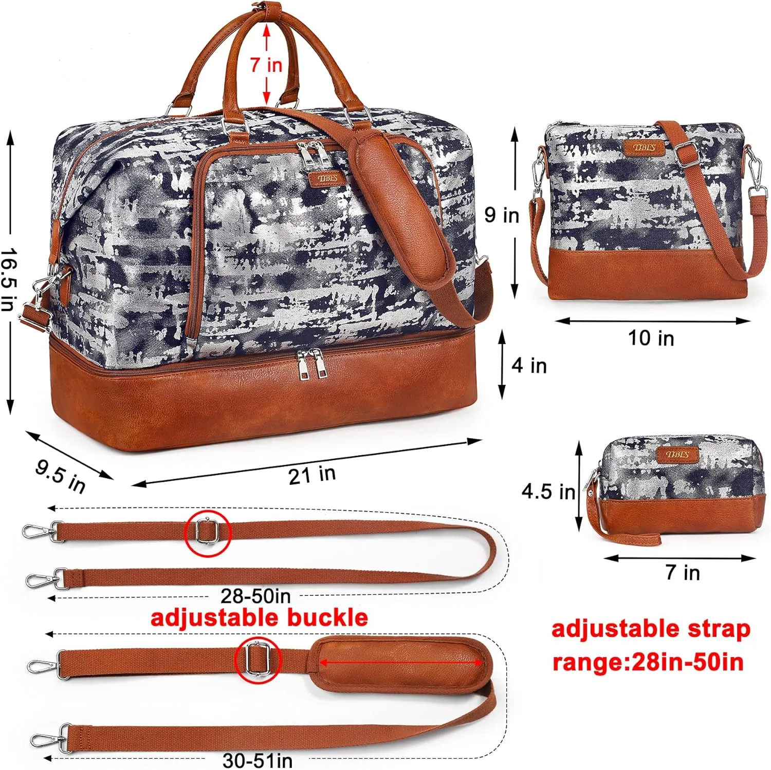 Travel Weekender Bag for Women, Overnight Bag with Shoe Compartment, Oversized Travel Duffel Bag Carry On Tote with Trolley Sleeve 21" for Weekend Travel Business Trip