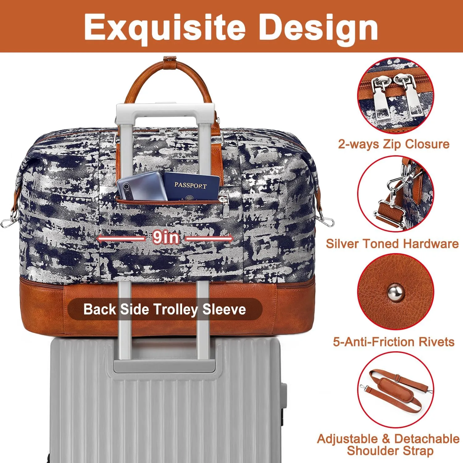 Travel Weekender Bag for Women, Overnight Bag with Shoe Compartment, Oversized Travel Duffel Bag Carry On Tote with Trolley Sleeve 21" for Weekend Travel Business Trip
