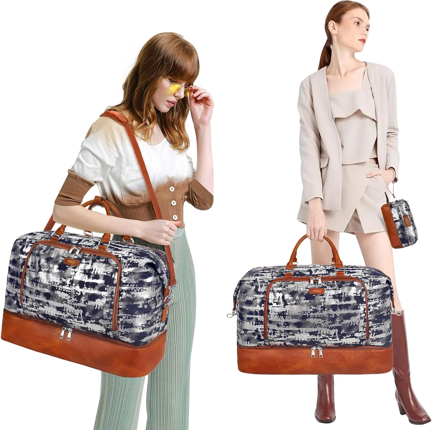 Travel Weekender Bag for Women, Overnight Bag with Shoe Compartment, Oversized Travel Duffel Bag Carry On Tote with Trolley Sleeve 21" for Weekend Travel Business Trip