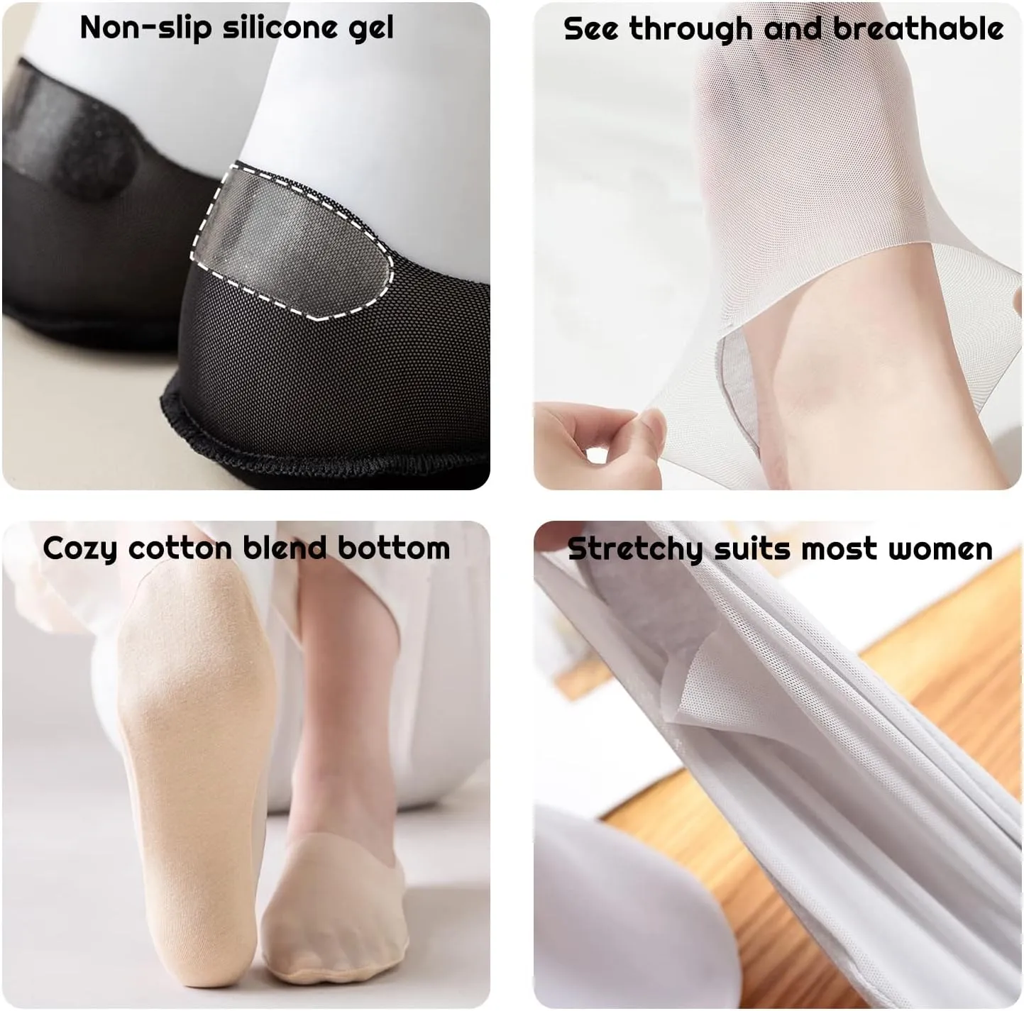 Triplewood Women's Mesh No Show Socks Super Elastic Ankle Low Cut Floral Invisible Liner Socks 5 Pairs