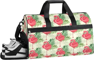 Tropical Birds Flamingos Sports Gym Bag with Wet Pocket & Shoes Compartment Waterproof Workout Duffel Bag for Women and Men Weekender Overnight Duffle Bag Travel Carry-on Tote