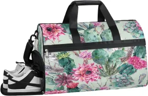 Tropical Flower Cactus Resistant Sports Gym Bag for Women Men Travel Duffel bag with Wet Pocket & Shoes Compartment Waterproof Weekender Bag 19.7"x9.9"x13"