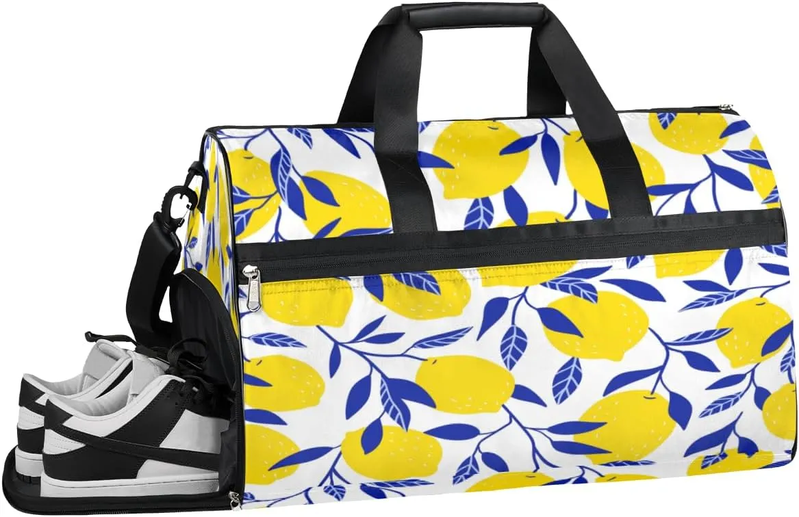 Tropical Yellow Lemon Sports Gym Bag with Wet Pocket & Shoes Compartment Waterproof Workout Duffel Bag for Women and Men Weekender Overnight Duffle Bag Travel Carry-on Tote