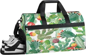 Ttopical Summer Cactus Resistant Sports Gym Bag for Women Men Travel Duffel bag with Wet Pocket & Shoes Compartment Waterproof Weekender Bag 19.7"x9.9"x13"