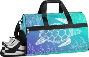 Turtle Sports Gym Bag with Wet Pocket & Shoes Compartment Waterproof Workout Duffel Bag for Women and Men Weekender Overnight Duffle Bag Travel Carry-on Tote