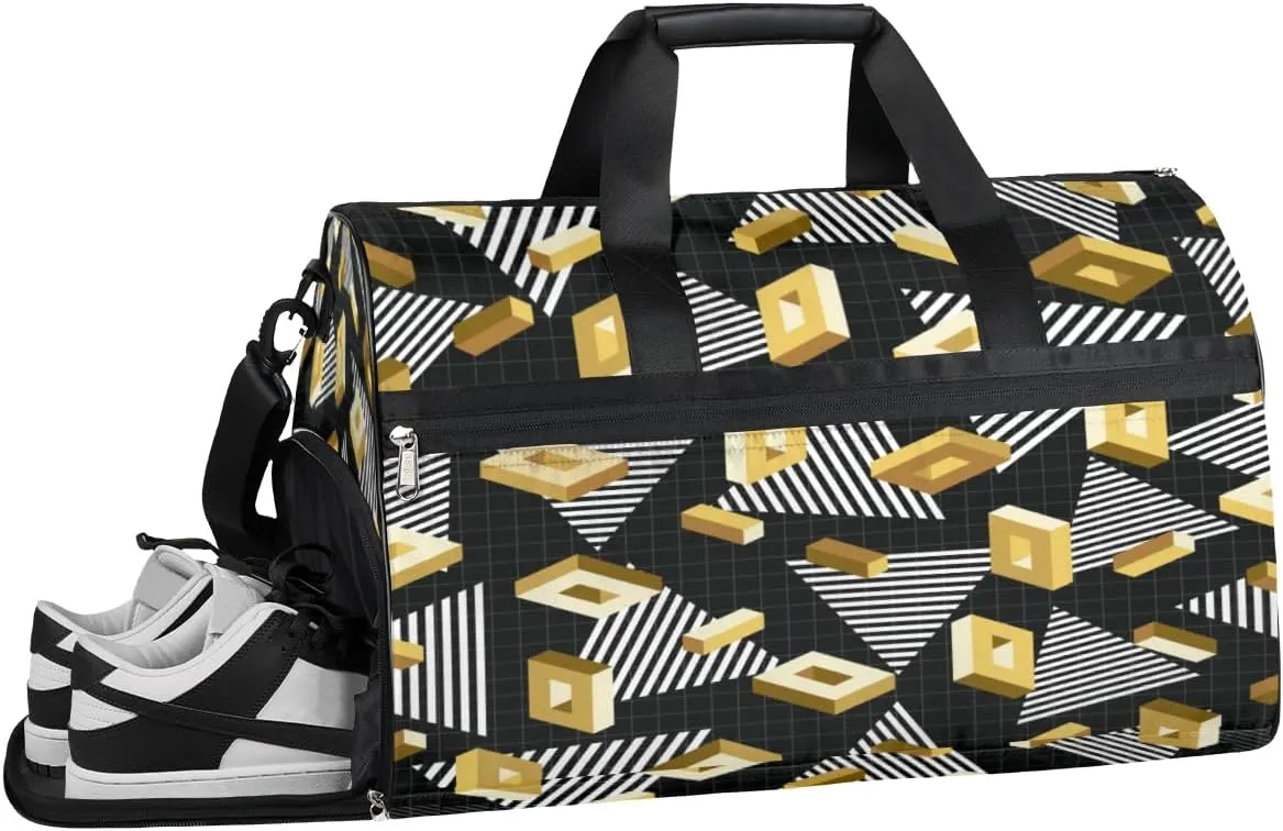 Urban Abstract Pattern Sports Gym Bag for Women and Men Travel Duffel Bag Overnight Shoulder Bag Waterproof Workout Bag Portable Sports Tote with Shoes Compartment