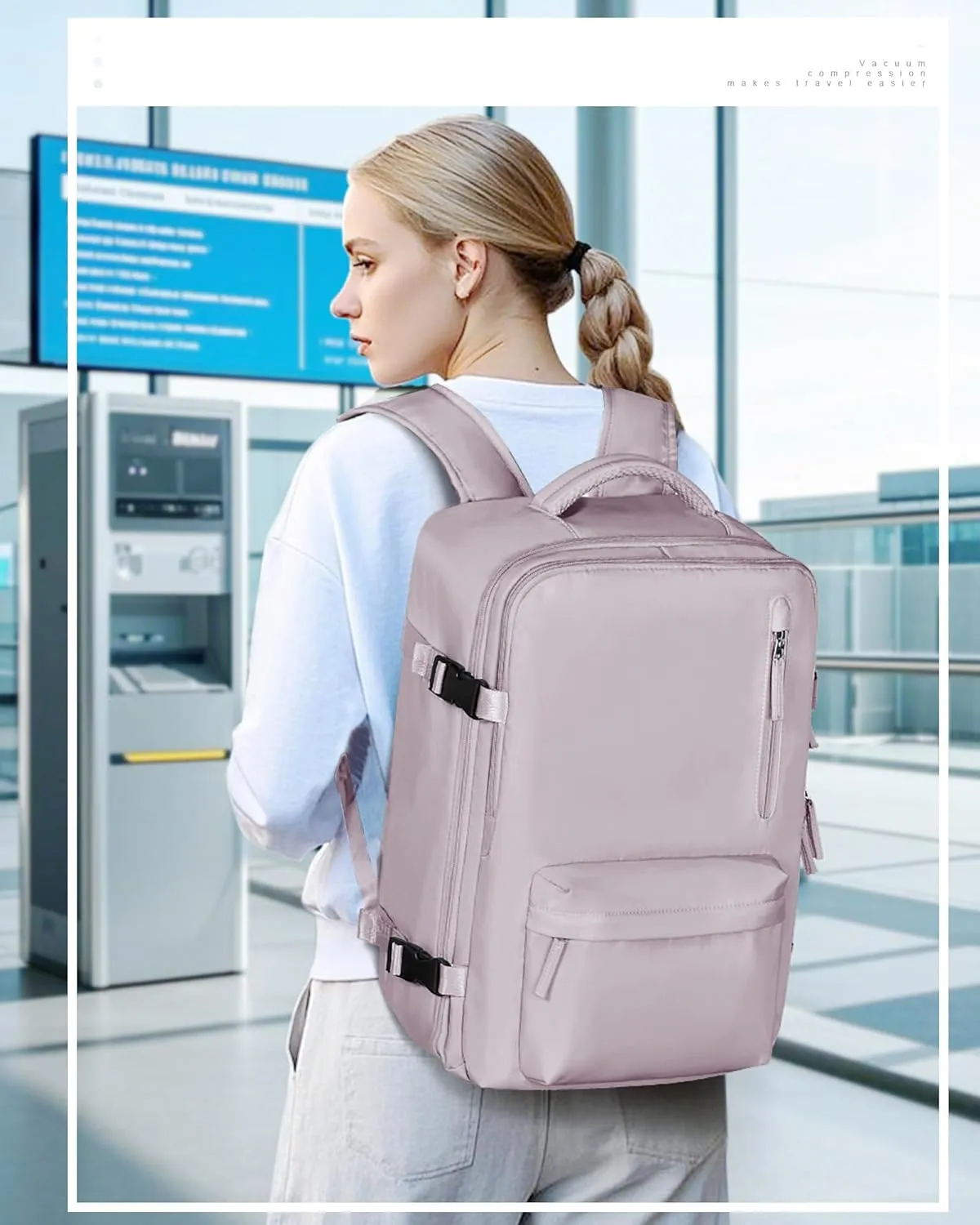 VECAVE Carry On Backpack for Women,Large Travel Backpack Flight Approved,Waterproof 17 Inch Laptop Backpack Business Work Backpacks Men Mochila De Viaje LotusPink