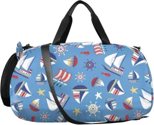 VIGTRO Colorful Sailing Ship Anchor Wheel Kids Overnight Travel Duffel Bag Sport Gym Bag for Boys Girls with Shoe Compartment, Carry On Weekender Luggage Bag for Dance Swim Yoga