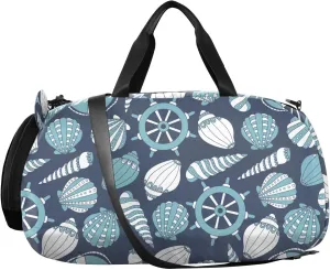 VIGTRO Seashells Steering Wheels Kids Overnight Travel Duffel Bag Sport Gym Bag for Boys Girls with Shoe Compartment, Hand Drawn Carry On Weekender Luggage Bag for Dance Swim Yoga