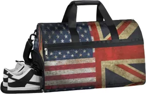 Vintage British Flag Resistant Sports Gym Bag for Women Men Travel Duffel bag with Wet Pocket & Shoes Compartment Waterproof Weekender Bag 19.7"x9.9"x13"