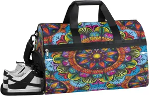 Vintage Mandala Pattern Sports Gym Bag for Women Men Travel Duffel Bag with Wet Pocket & Shoes Compartment Waterproof Weekender Overnight Tote Carry on Bag Lightweight