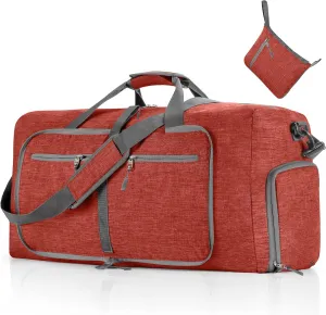 Vomgomfom Foldable Travel Duffle Bag, Packable and Lightweight Duffel Bag with Shoes Compartment, Weekender Bag for Men Women Waterproof & Tear Resistant, F Red, 85L