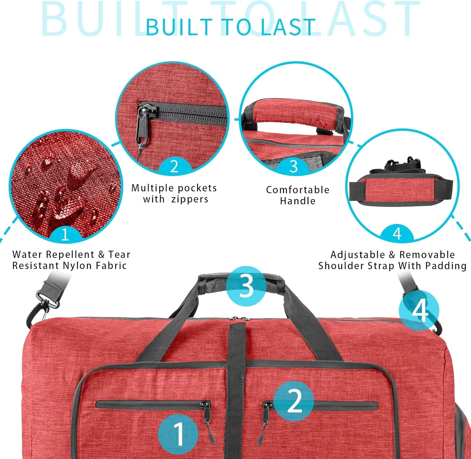 Vomgomfom Foldable Travel Duffle Bag, Packable and Lightweight Duffel Bag with Shoes Compartment, Weekender Bag for Men Women Waterproof & Tear Resistant, F Red, 85L