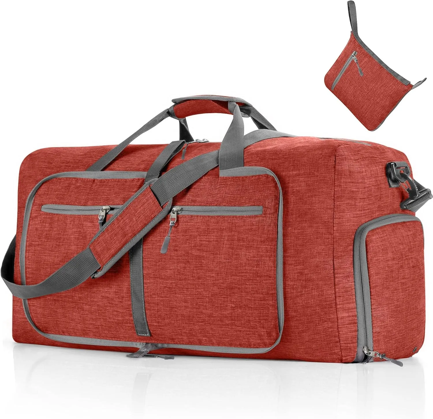 Vomgomfom Foldable Travel Duffle Bag, Packable and Lightweight Duffel Bag with Shoes Compartment, Weekender Bag for Men Women Waterproof & Tear Resistant, F Red, 85L