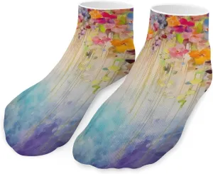 Watercolor Floral Print Cute Ankle Socks 1 Pairs Low Cut No Show Sock Breathable Stocking for Men Women
