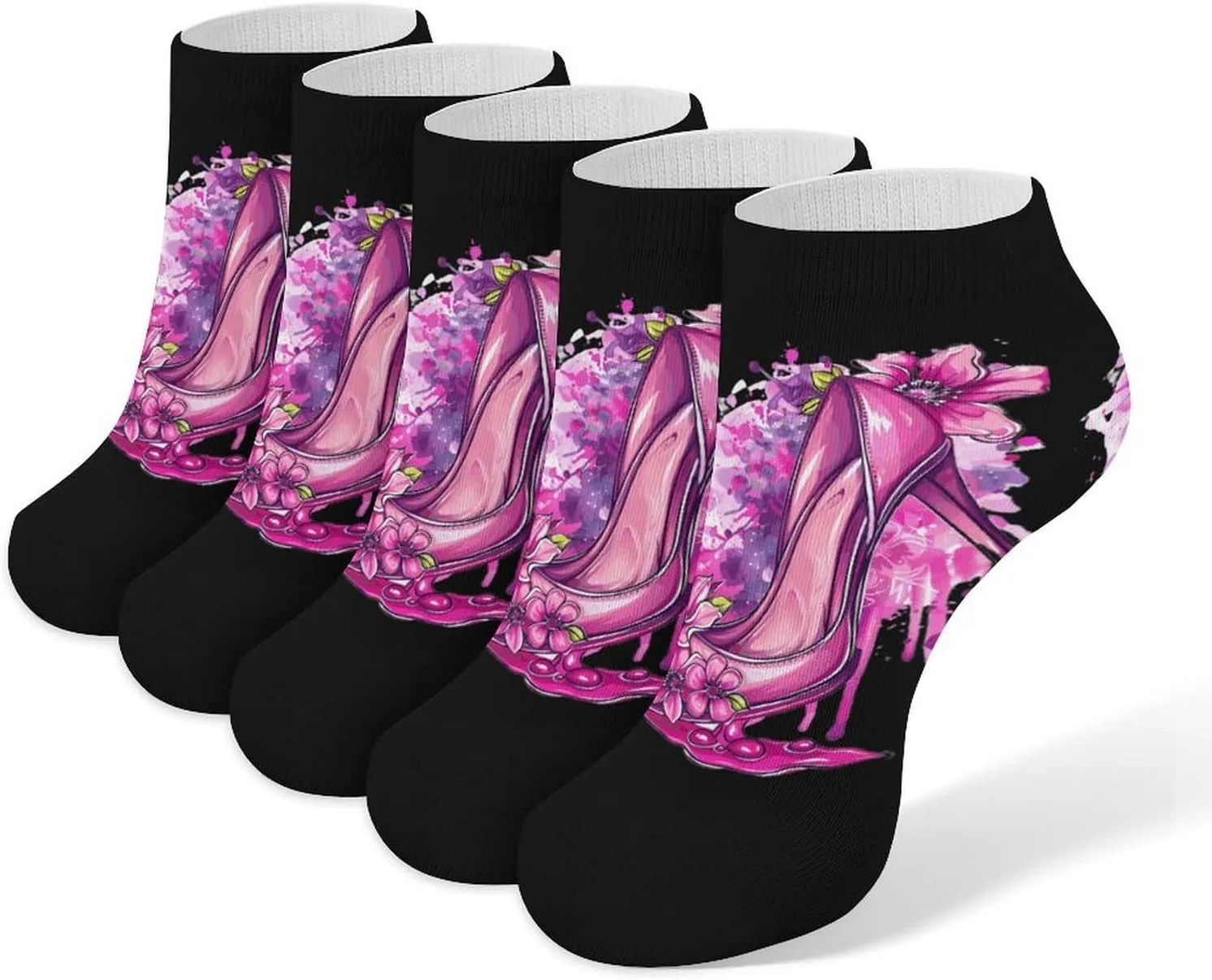 Watercolor High Hell Flowers 5 Pairs Low Cut Ankle Socks for Men Women Athletic Running Socks No Show Breathable