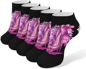Watercolor High Hell Flowers 5 Pairs Low Cut Ankle Socks for Men Women Athletic Running Socks No Show Breathable