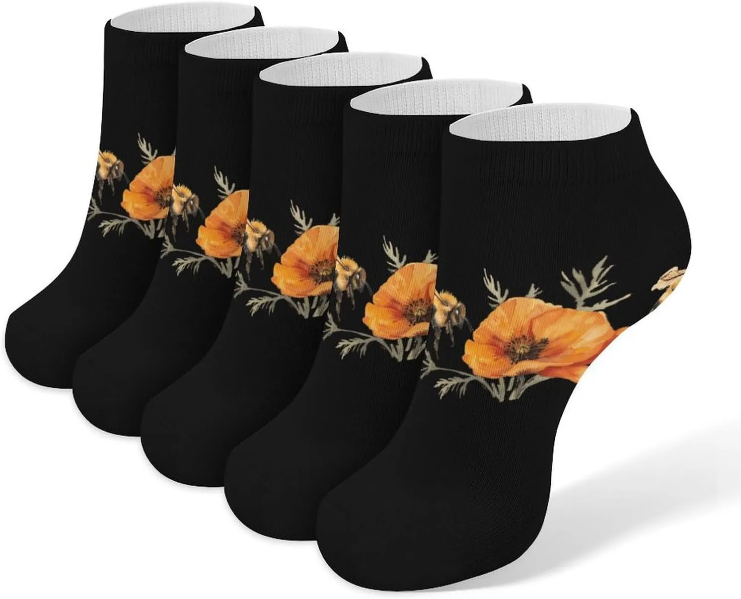 Watercolor Honey Bee 5 Pairs Low Cut Ankle Socks for Men Women Athletic Running Socks No Show Breathable