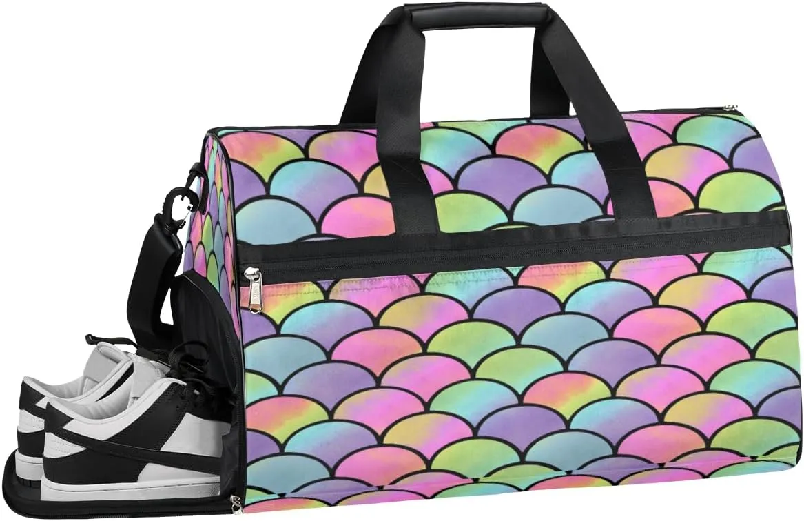 Watercolor Mermaid Sports Gym Bag with Wet Pocket & Shoes Compartment Waterproof Workout Duffel Bag for Women and Men Weekender Overnight Duffle Bag Travel Carry-on Tote