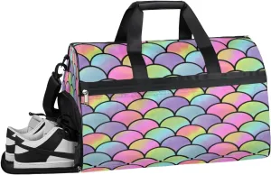 Watercolor Mermaid Sports Gym Bag with Wet Pocket & Shoes Compartment Waterproof Workout Duffel Bag for Women and Men Weekender Overnight Duffle Bag Travel Carry-on Tote