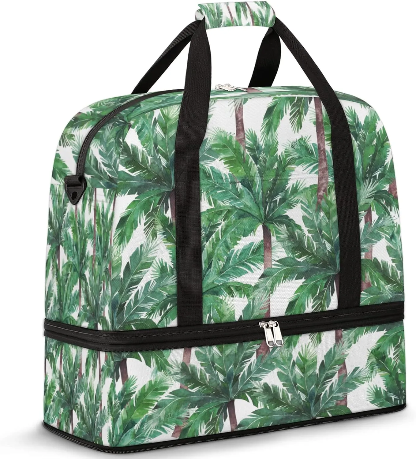 Watercolor Tropical Palm Tree Foldable Travel Duffel Bag Tote Carry on Luggage Sport Duffle for Women Men Gym Bag Overnight Weekender Bags with Shoe Compartments and Shoulder Strap