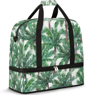 Watercolor Tropical Palm Tree Foldable Travel Duffel Bag Tote Carry on Luggage Sport Duffle for Women Men Gym Bag Overnight Weekender Bags with Shoe Compartments and Shoulder Strap