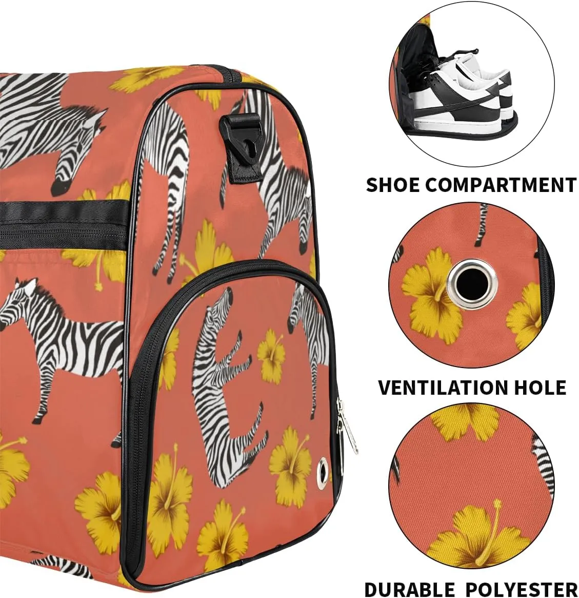 Watercolor Zebras Sports Gym Bag for Women Men Travel Duffel Bag with Wet Pocket & Shoes Compartment Waterproof Weekender Overnight Tote Carry on Bag Lightweight