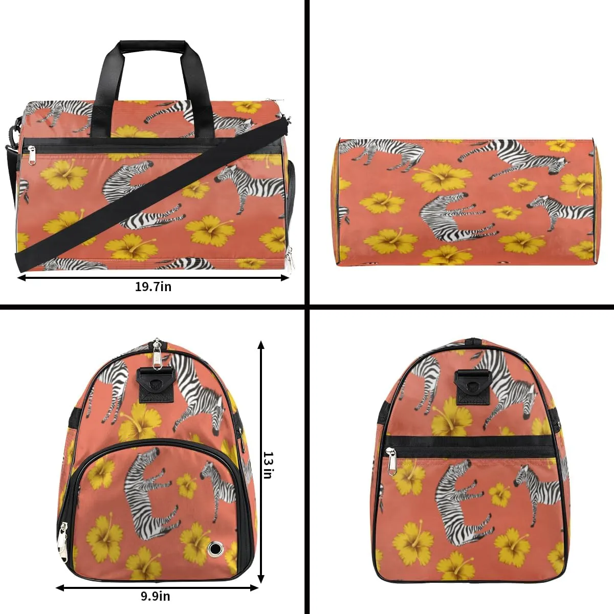 Watercolor Zebras Sports Gym Bag for Women Men Travel Duffel Bag with Wet Pocket & Shoes Compartment Waterproof Weekender Overnight Tote Carry on Bag Lightweight