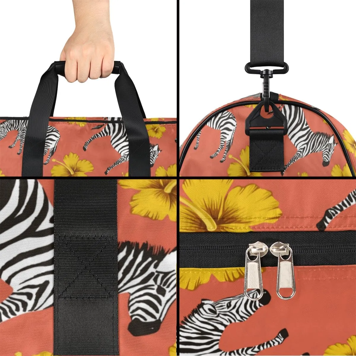 Watercolor Zebras Sports Gym Bag for Women Men Travel Duffel Bag with Wet Pocket & Shoes Compartment Waterproof Weekender Overnight Tote Carry on Bag Lightweight