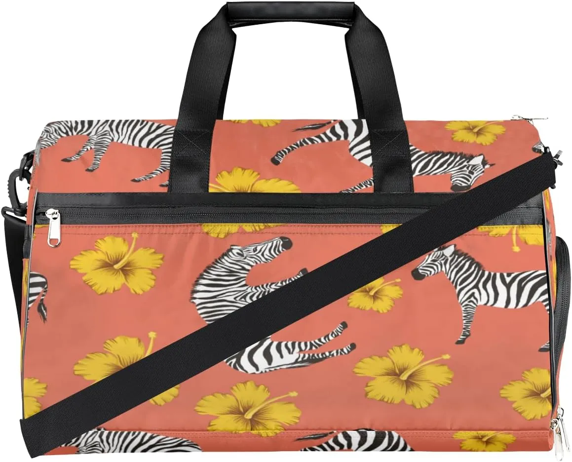 Watercolor Zebras Sports Gym Bag for Women Men Travel Duffel Bag with Wet Pocket & Shoes Compartment Waterproof Weekender Overnight Tote Carry on Bag Lightweight