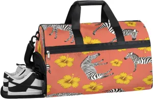 Watercolor Zebras Sports Gym Bag for Women Men Travel Duffel Bag with Wet Pocket & Shoes Compartment Waterproof Weekender Overnight Tote Carry on Bag Lightweight