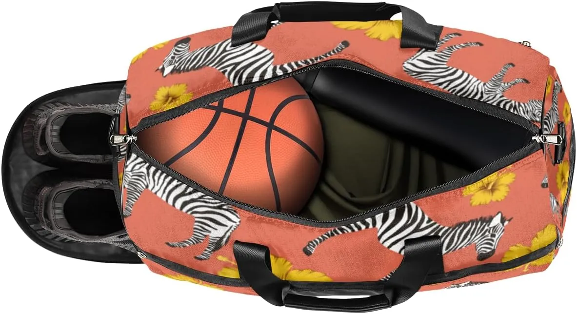 Watercolor Zebras Sports Gym Bag for Women Men Travel Duffel Bag with Wet Pocket & Shoes Compartment Waterproof Weekender Overnight Tote Carry on Bag Lightweight