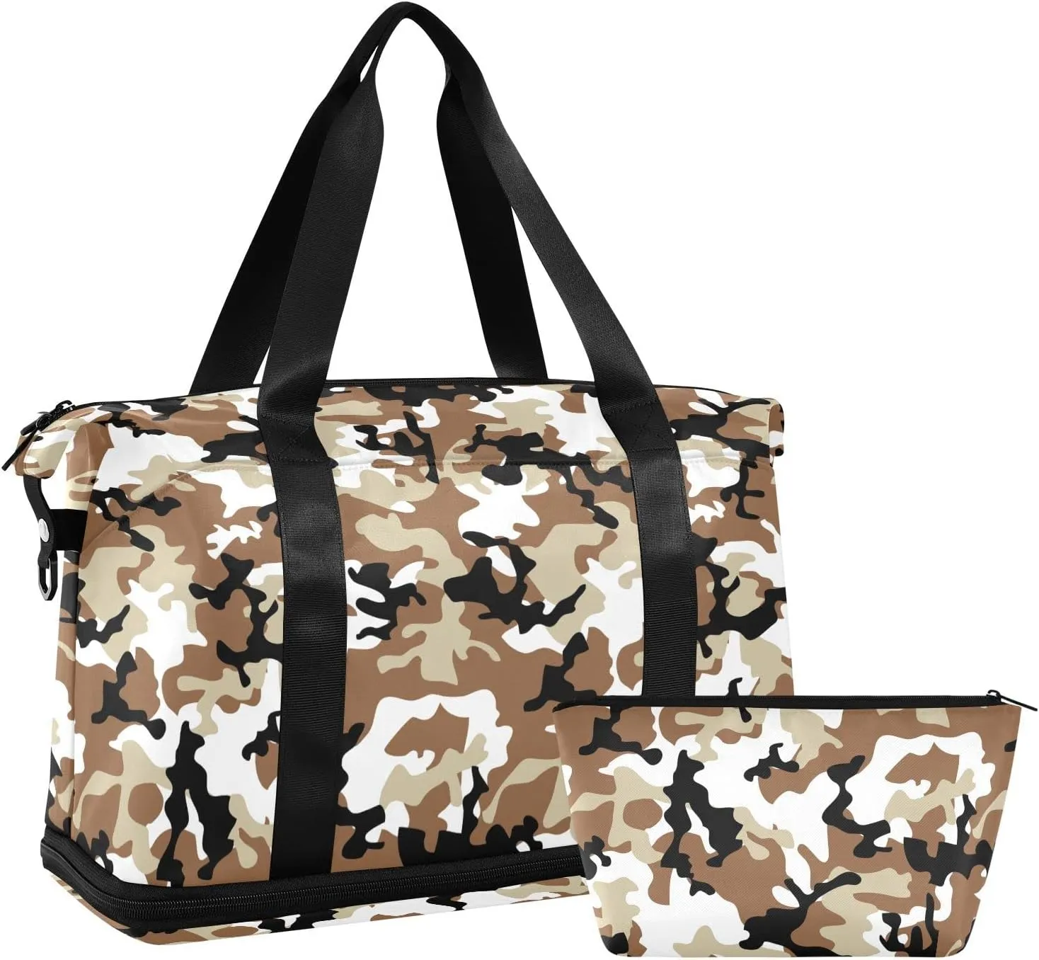 Weekender Bag for Women, Camouflage Desert Gym Bag Sports Duffle Bag Travel Tote Bag with Toiletry Bag Shoes Compartment Dry/Wet Separation Swim Bag