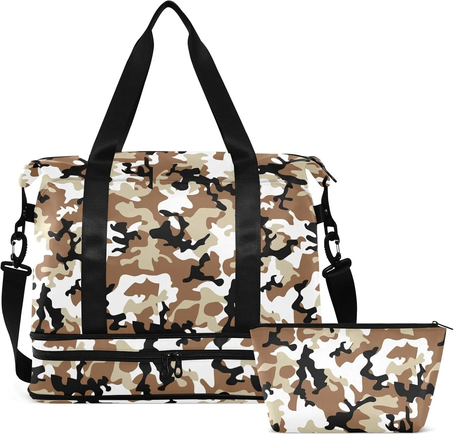 Weekender Bag for Women, Camouflage Desert Gym Bag Sports Duffle Bag Travel Tote Bag with Toiletry Bag Shoes Compartment Dry/Wet Separation Swim Bag