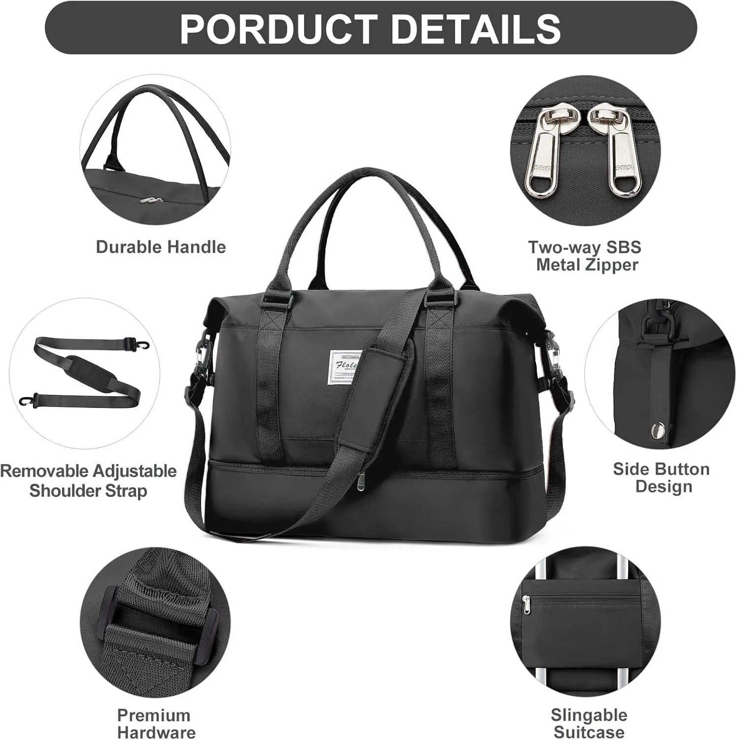 Weekender Bags for Women,Personal Item Travel Bag with Shoes Compartment,Overnight Travel Duffel Bag with Toiletry Bag, A-Black-3Pcs-0022, Extra Large