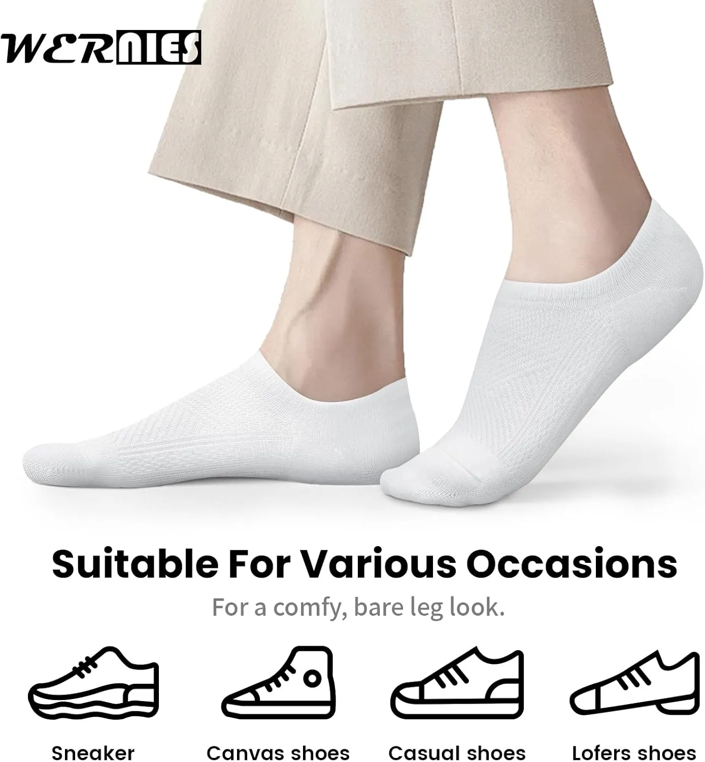 wernies No Show Socks Women 10 Pairs Low Cut Ankle Socks with Non Slip Casual Invisible Liner Socks