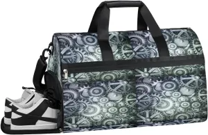 Wheel Gears Pattern Sports Gym Bag for Women and Men Travel Duffel Bag Overnight Shoulder Bag Waterproof Workout Bag Portable Sports Tote with Shoes Compartment