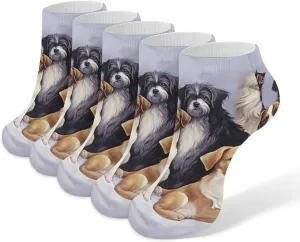 Winter Dogs Christmas Day 5 Pairs Low Cut Ankle Socks for Men Women Athletic Running Socks No Show Breathable