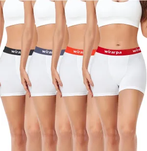 wirarpa Women's Cotton Boxer Briefs Underwear Boy Shorts 3" Inseam 4 Pack