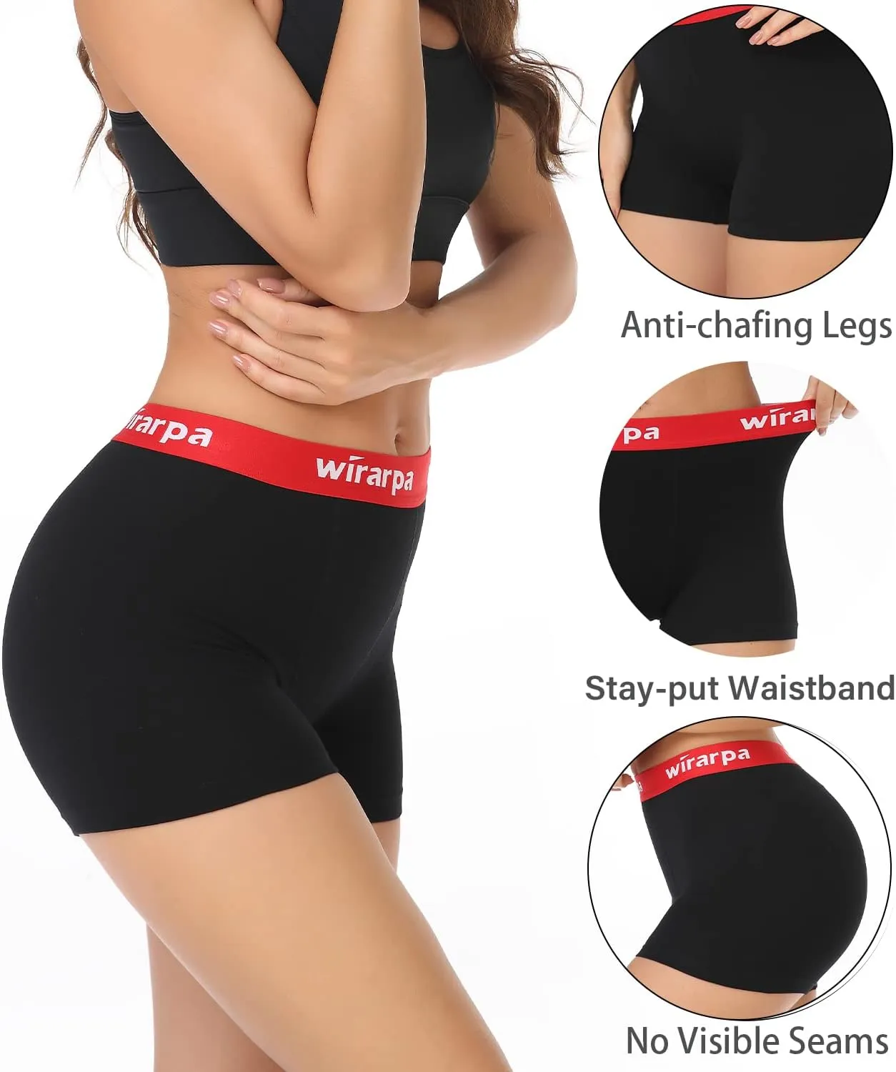 wirarpa Women's Cotton Boxer Briefs Underwear Boy Shorts 3" Inseam 4 Pack