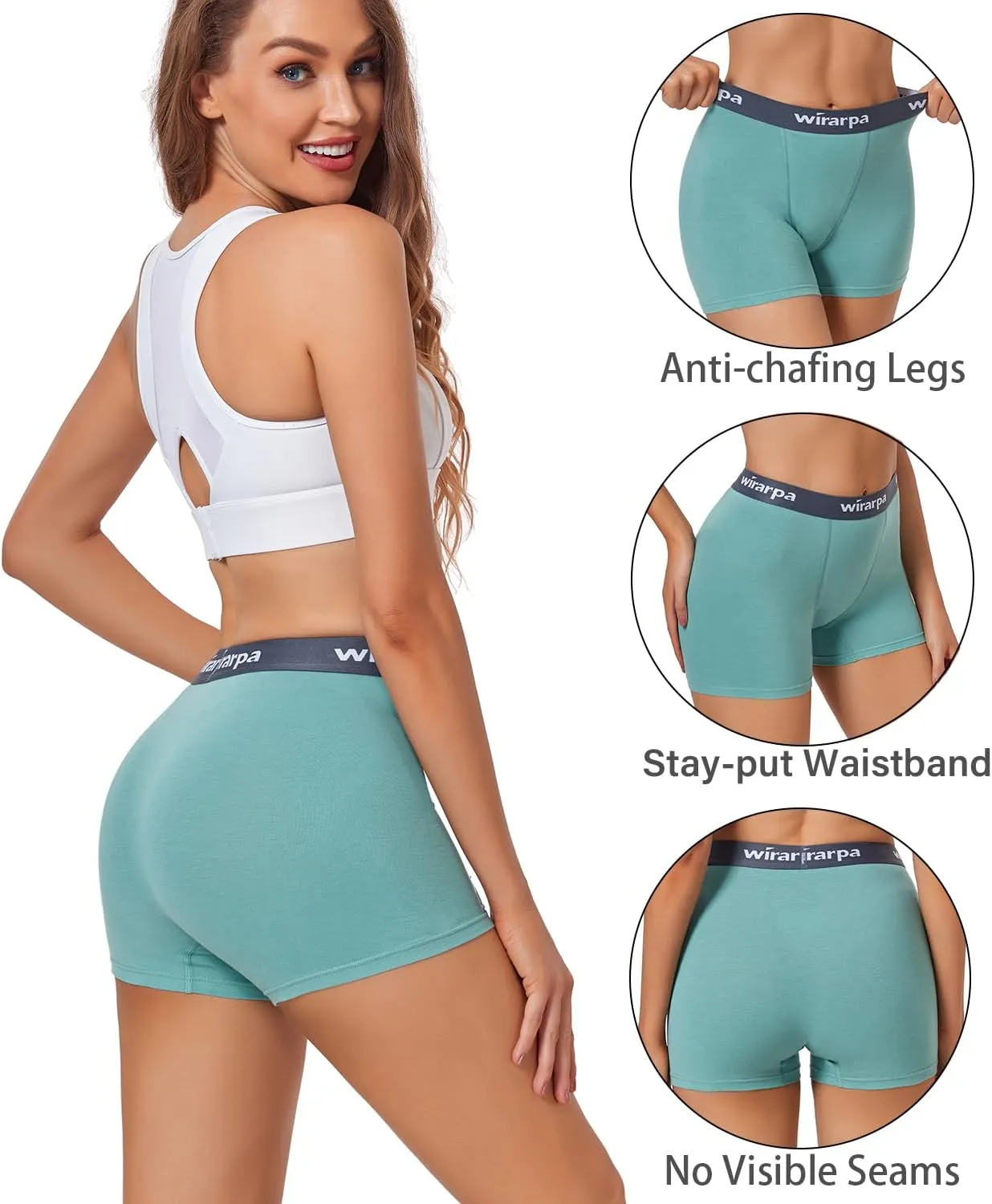 wirarpa Women's Cotton Boxer Briefs Underwear Boy Shorts 3" Inseam 4 Pack