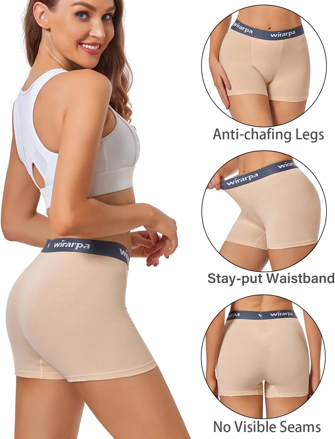 wirarpa Women's Cotton Boxer Briefs Underwear Boy Shorts 3" Inseam 4 Pack