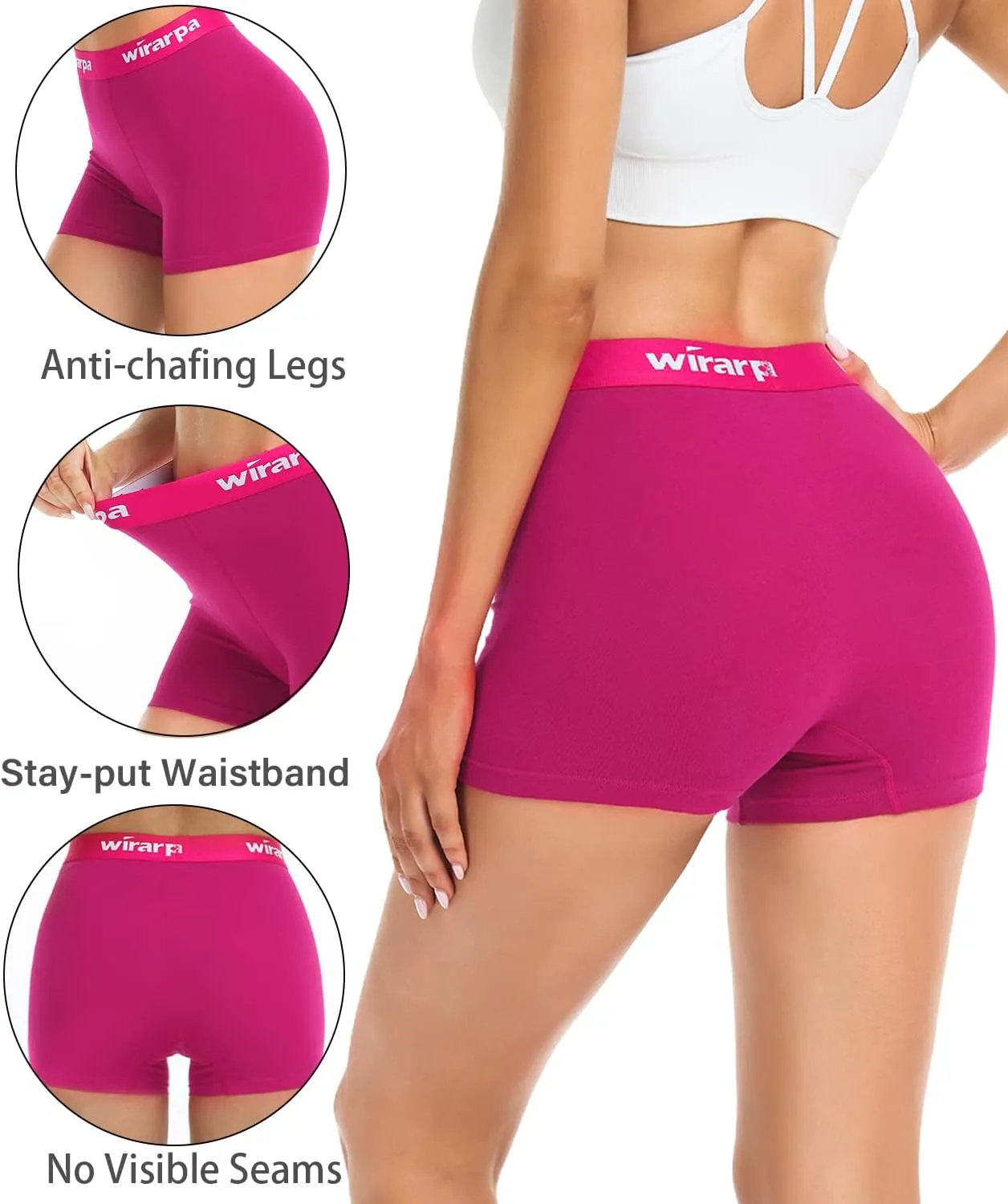 wirarpa Women's Cotton Boxer Briefs Underwear Boy Shorts 3" Inseam 4 Pack